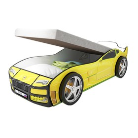 Кровать машина «Турбо жёлтая», подъёмный матрас, без подсветки, пластиковые колёса, 2 шт