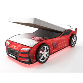 Кровать машина «Турбо красная», подъёмный матрас, подсветка дна и фар, пластиковые колёса