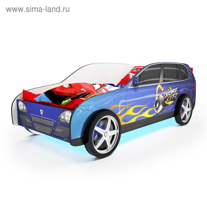 Кровать машина «Джип синий», подсветка дна, пластиковые колёса, 2 шт цена и фото