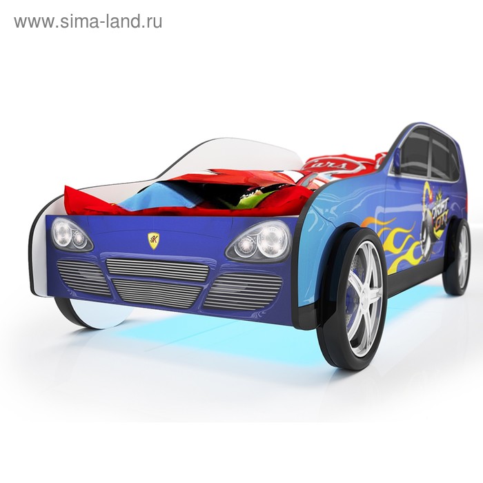 фото Кровать машина «джип синий», подсветка дна, пластиковые колёса, 2 шт