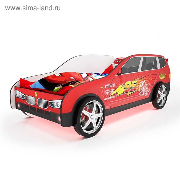 Кровать машина «Джип красный», подсветка дна, пластиковые колёса, 2 шт цена и фото