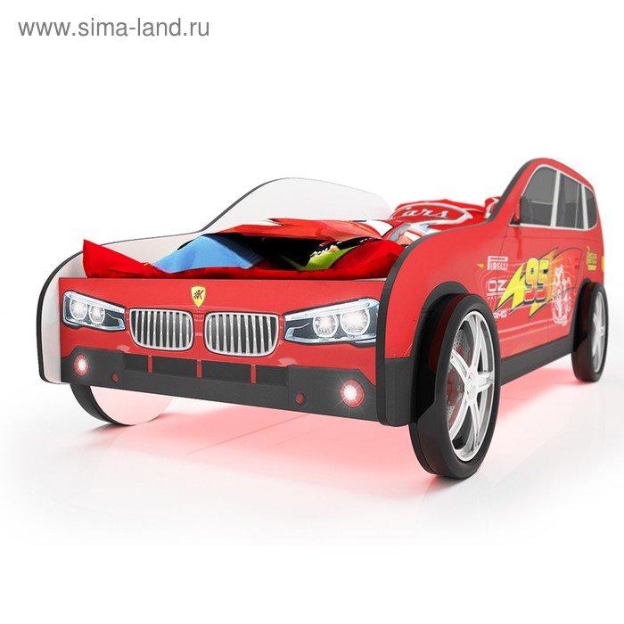 фото Кровать машина «джип красный», подсветка дна, пластиковые колёса, 2 шт