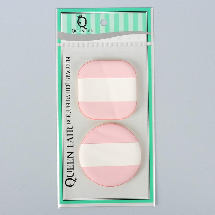 Набор спонжей для нанесения косметики, с держателем , 2шт, круглый: d=5,5см, квадратный: 5см*5см, цвет розовый