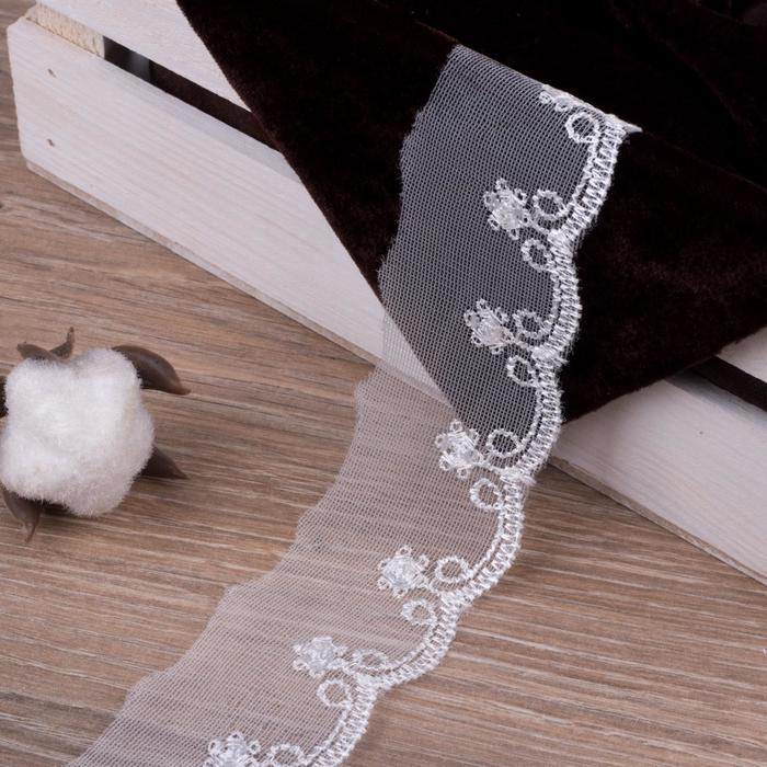 Кружево на сетке, 40мм, 14±1м, цвет белый