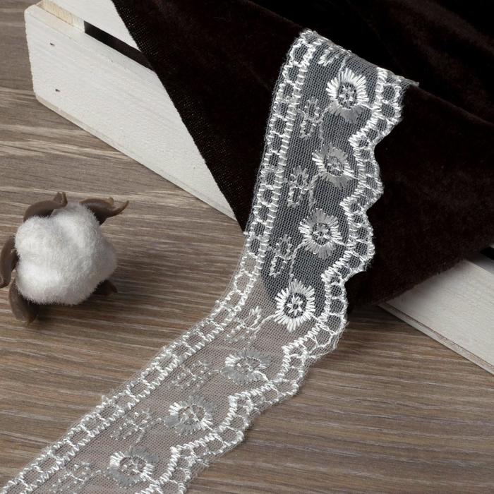 Кружево на сетке, 43мм, 14±1м, цвет белый