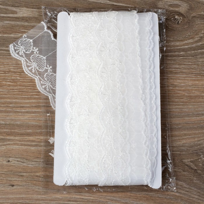 Кружево на сетке, 56мм, 14±1м, цвет белый