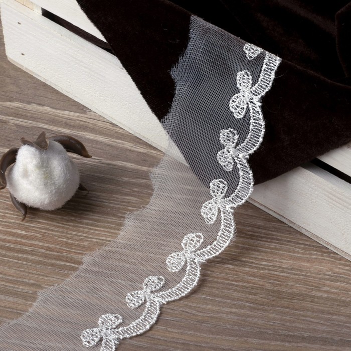 Кружево на сетке, 45мм, 14±1м, цвет белый