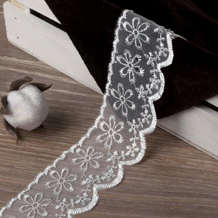 Кружево на сетке, 50мм, 14±1м, цвет белый