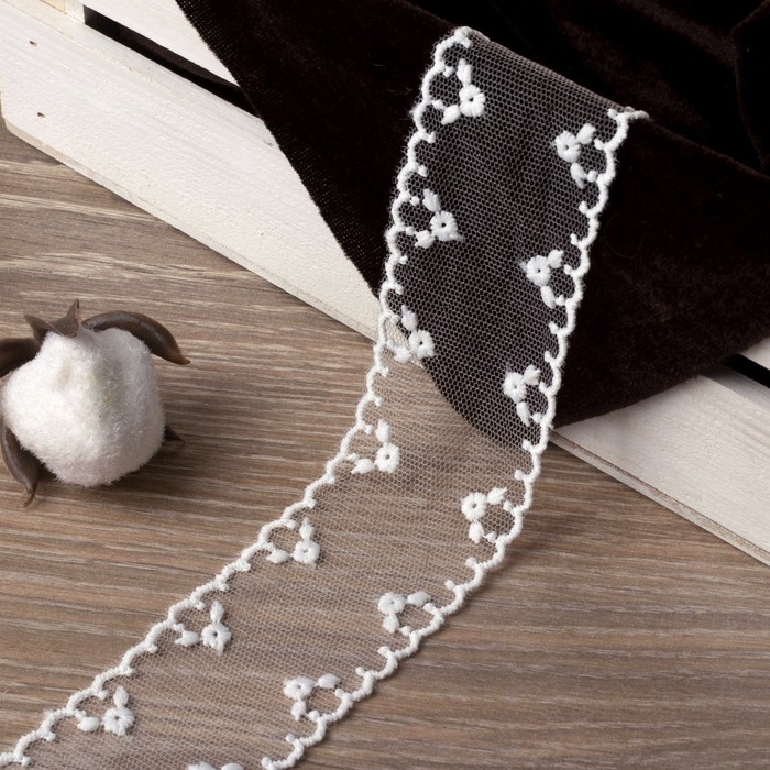 Кружево на сетке, 45мм, 14±1м, цвет белый