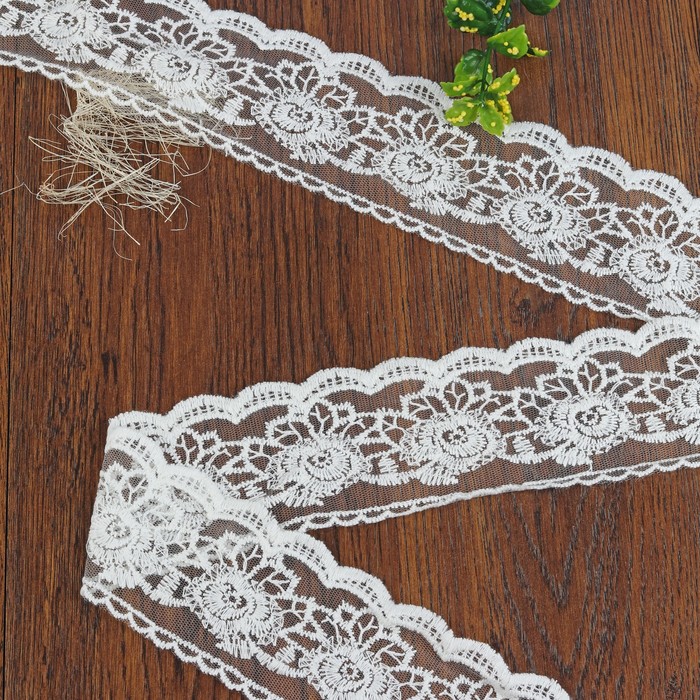 Кружево на сетке, 65мм, 14±1м, цвет белый