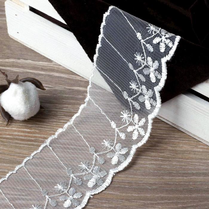 Кружево на сетке, 65мм, 14±1м, цвет белый