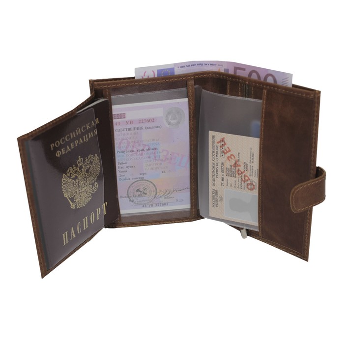 Бумажник мужской, размер 11х15,5 см, натуральная кожа, цвет коричневый