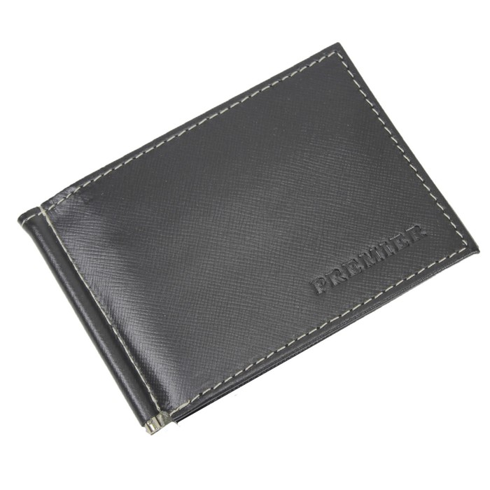 Портмоне с зажимом, размер 8,6х12 см, натуральная кожа, цвет чёрный сафьян/бежевый сафьян