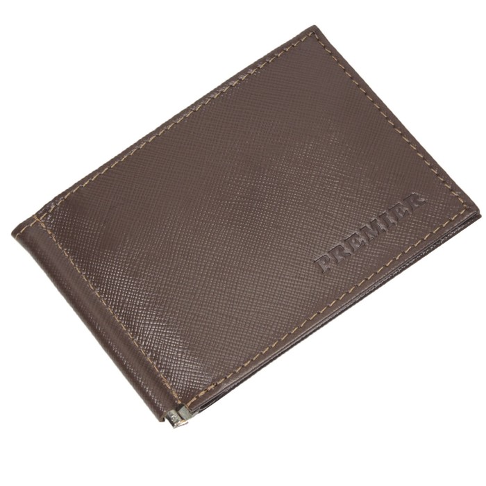 Портмоне с зажимом, размер 8,6х12 см, натуральная кожа, цвет коричневый сафьян/коричневый светлый сафьян