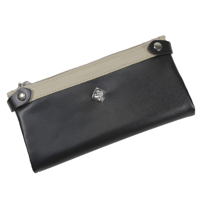 Портмоне женское, размер 10х20 см, н/к, чёрный сафьян/бежевый сафьян
