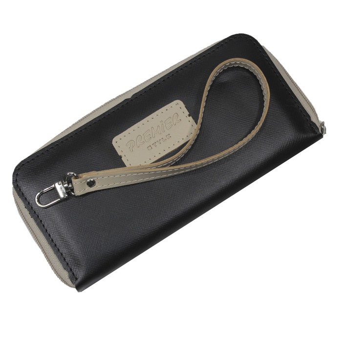 Портмоне женское, размер 12х20,5 см, н/к, чёрный сафьян/бежевый сафьян