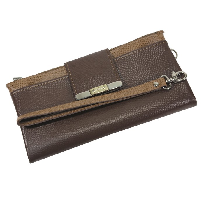 Портмоне женское, размер 10,5х19,5 см, н/к, коричневый сафьян/коричневый светлый сафьян