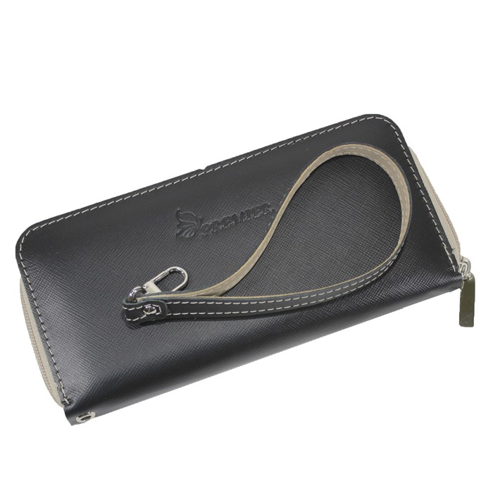 Портмоне женское, размер 10,6х20 см, н/к, чёрный сафьян/бежевый сафьян