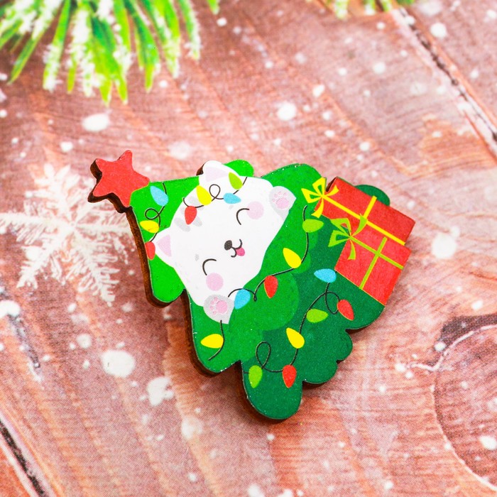 Новогодний значок "Котик в елке"