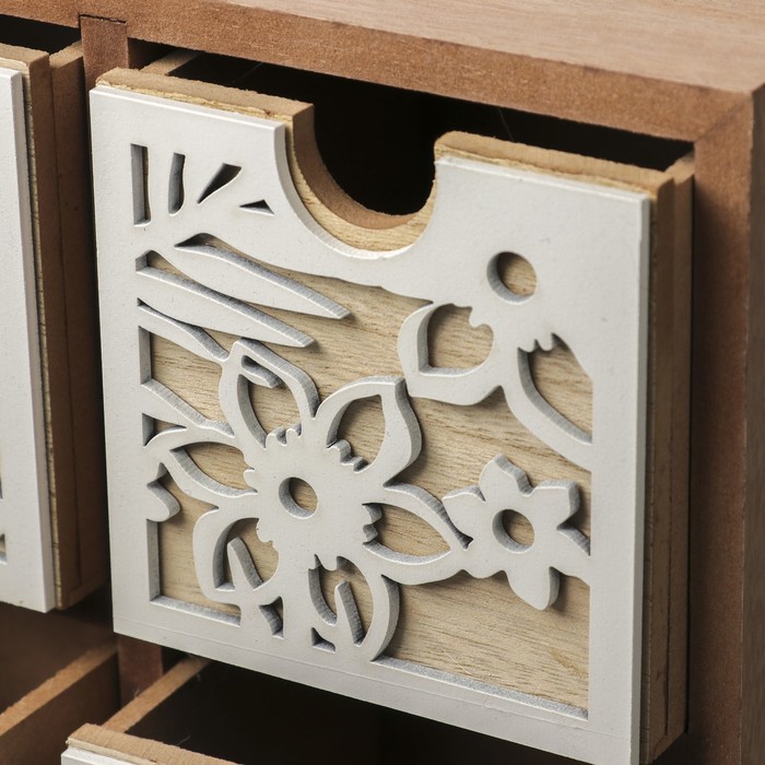 Шкатулка дерево 4 ящика "Цветы. Сердце. Листья" 22,5х22,5х10,5 см