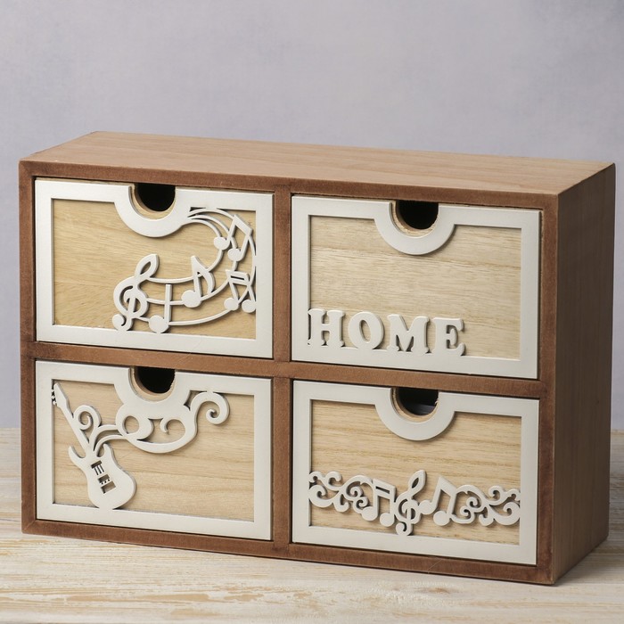 Шкатулка дерево 4 ящика "Музыка. Гитара. Дом" 22х31,5х11,5 см