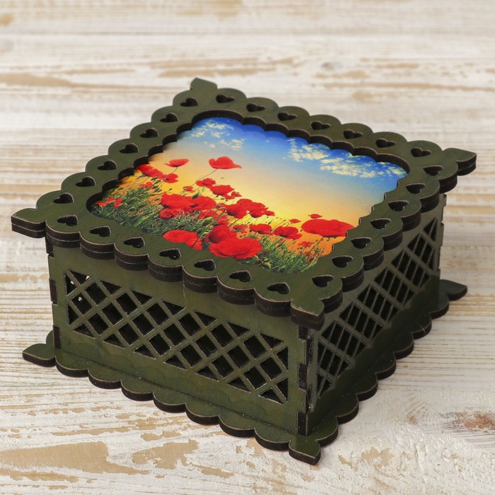 Шкатулка дерево "Маки" 12х12х6 см