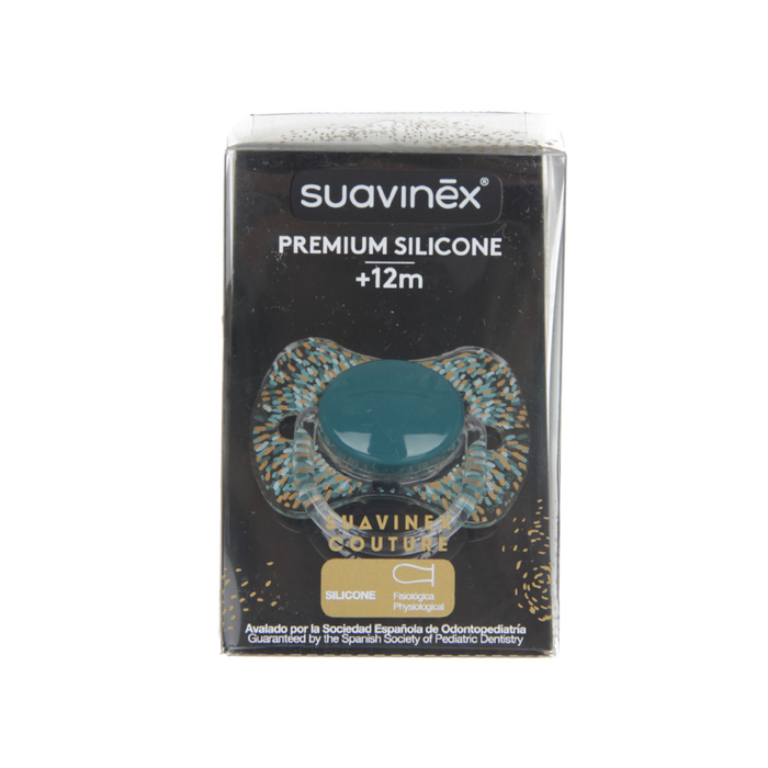 Пустышка Suavinex Haute Couture от 12 мес., физиол. (вишня), силикон, зелёная