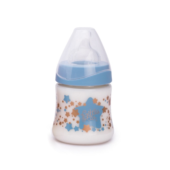 Бутылочка Suavinex 150мл от 0 мес. Haute Couture силик. кругл. соска, голубая, "Звезда"