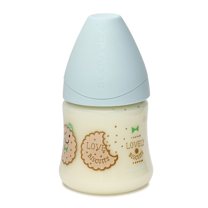 Бутылочка Suavinex 150мл от 0 до 6 мес. с анатом. латексной соской, голуб."Печенька"