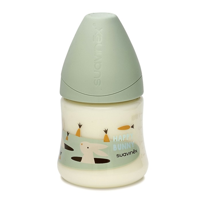 Бутылочка Suavinex 150мл от 0 до 6 мес. с анатом.латексной соской, зел."Кролик"