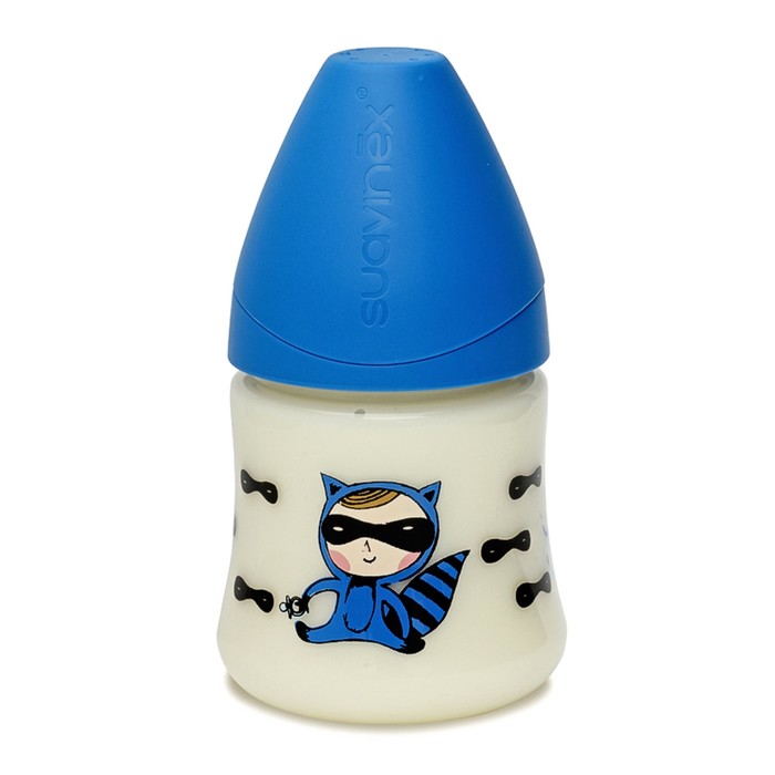 Бутылочка Suavinex 150мл от 0 до 6 мес. с анатом. латексной соской, син."Тайный агент"