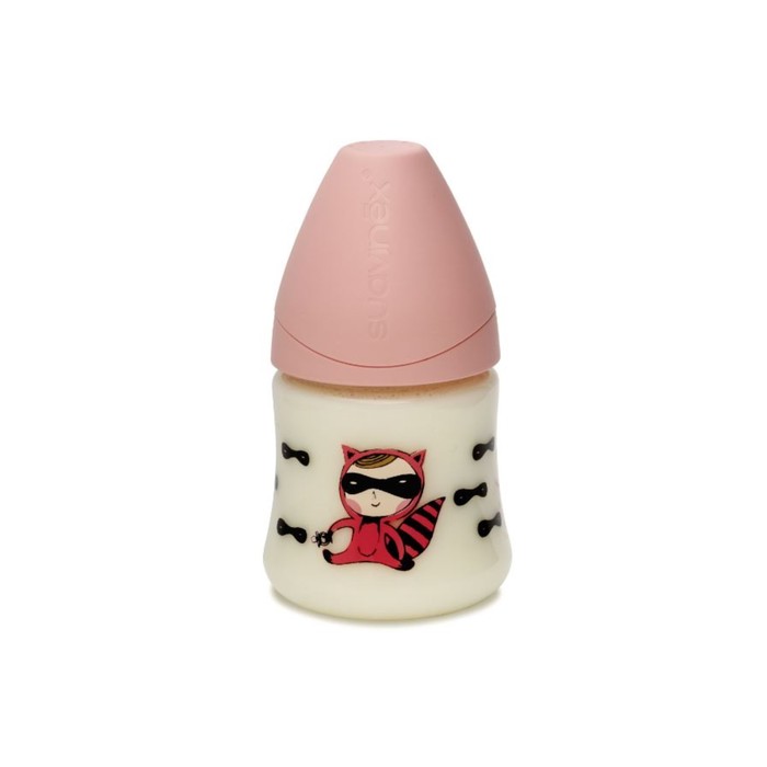 Бутылочка Suavinex 150мл от 0-6 мес., с силикон. анатом. соской, роз. "Тайный агент"