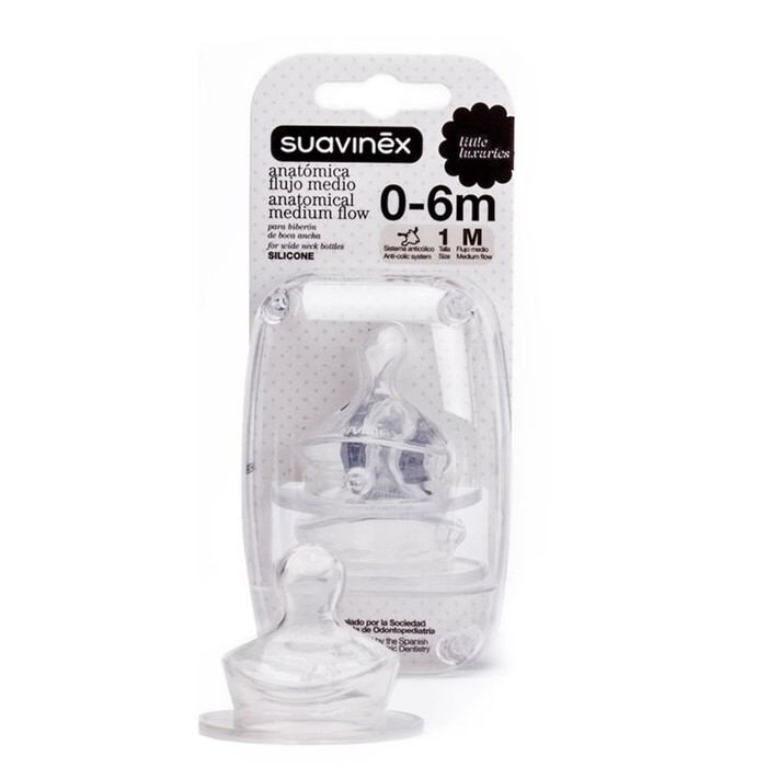 Соска Suavinex от 0-6 мес., 2шт., размер М, анатомическая, силикон