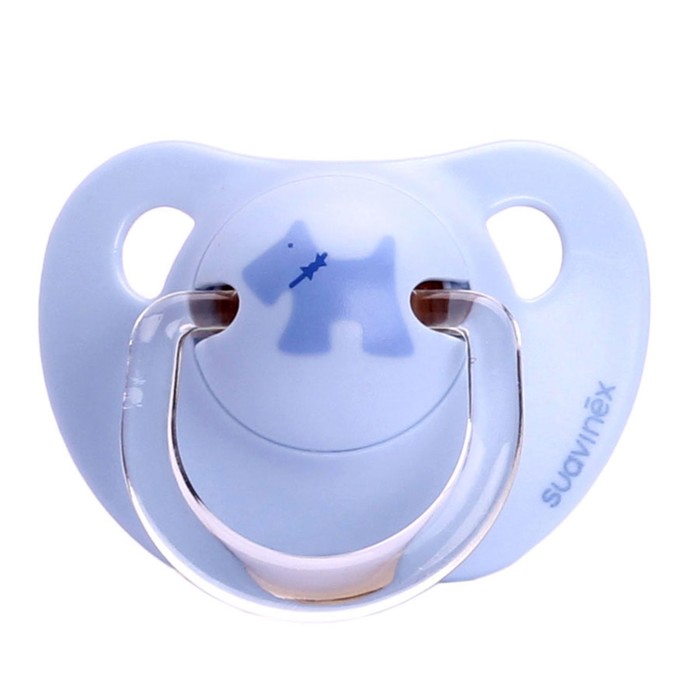 Пустышка Suavinex SCOTTISH от 6 мес., 2шт. анатомич., силикон, гол.+ бел. "Собачка"
