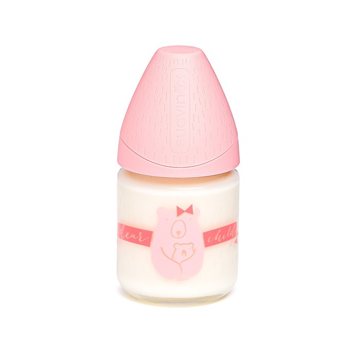 Бутылочка Suavinex (стекло) от 0 мес. 120мл Meaningful Life, кругл. силикон. соска, розовая 379035