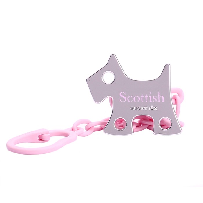 Держатель для пустышки Suavinex SCOTTISH с зажимом, розовый, "Собачка"