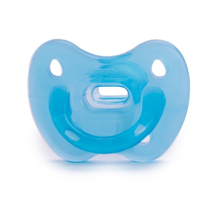 Пустышка Suavinex от 6-18 мес., анатомич.силикон, Basic, голубая
