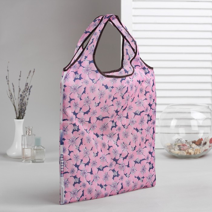 Сумка складная, отдел, с карабином, цвет розовый/круги