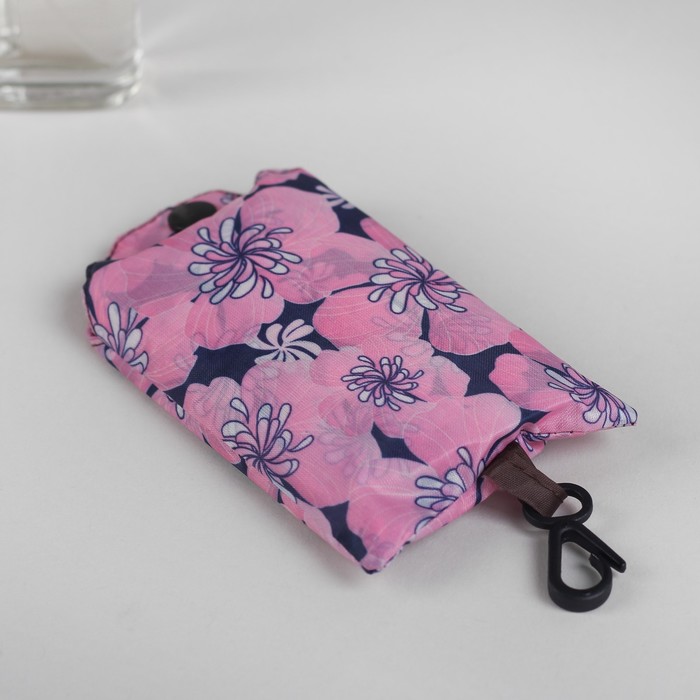 Сумка складная, отдел, с карабином, цвет розовый/круги