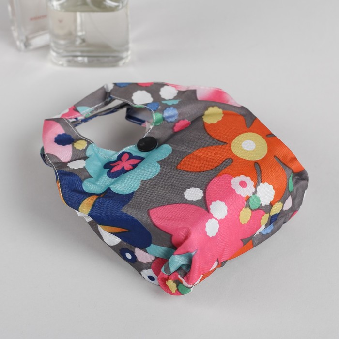 Сумка складная "Цветочные сны", отдел на кнопке, водонепроницаемая, цвет серый/розовый