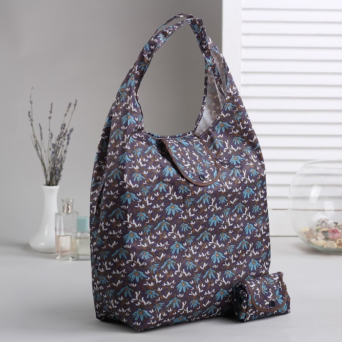 Сумка складная "Цветы", отдел на кнопке, водонепроницаемая, цвет коричневый