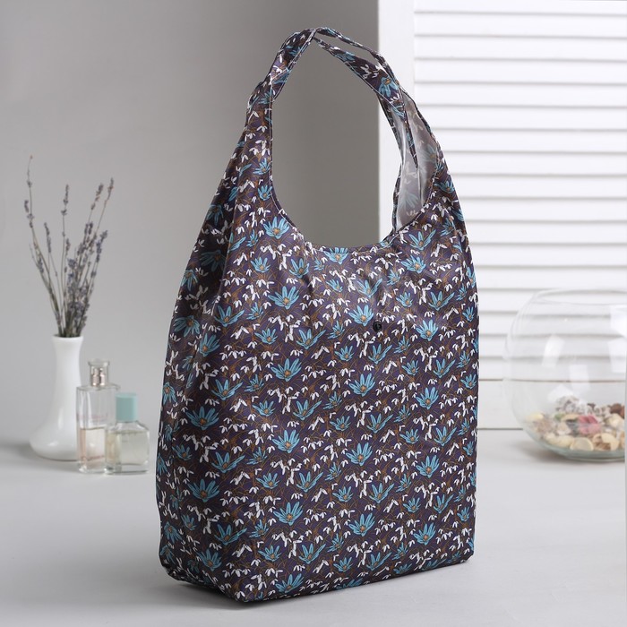 Сумка складная "Цветы", отдел на кнопке, водонепроницаемая, цвет коричневый