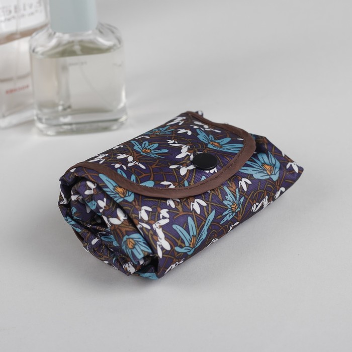Сумка складная "Цветы", отдел на кнопке, водонепроницаемая, цвет коричневый