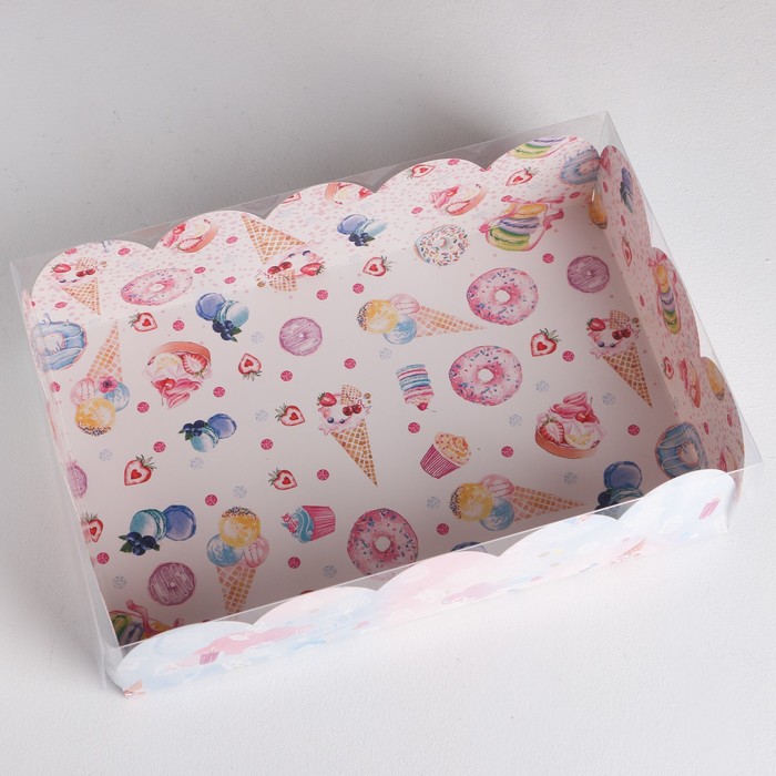 Коробка подарочная с PVC-крышкой, кондитерская упаковка «Вкусности», 20 х 30 х 8 см