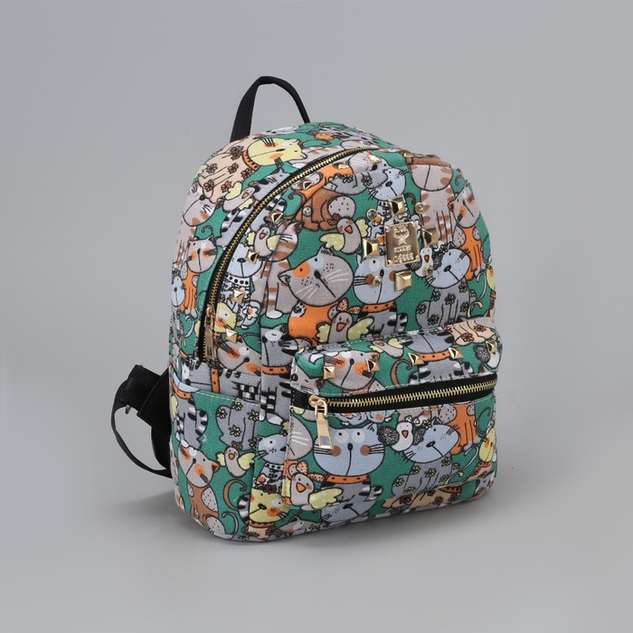Рюкзак детский "Коты", отдел на молнии, наружный карман, цвет зелёный