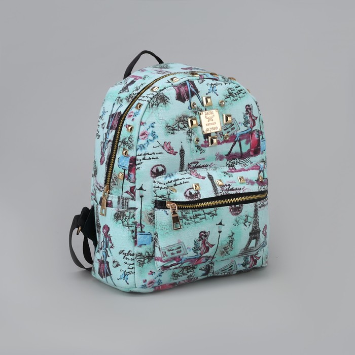 Рюкзак детский "Города", отдел на молнии, наружный карман, цвет бирюзовый