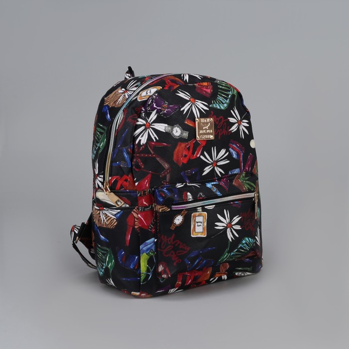 Рюкзак детский "Ромашки", отдел на молнии, 3 наружных кармана, цвет чёрный