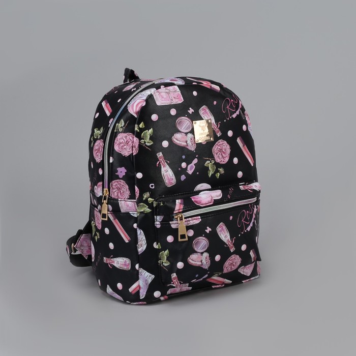 Рюкзак детский "Косметика", отдел на молнии, 3 наружных кармана, цвет чёрный