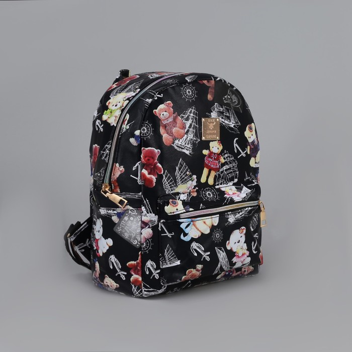 Рюкзак детский "Мишки", отдел на молнии, 3 наружных кармана, цвет чёрный