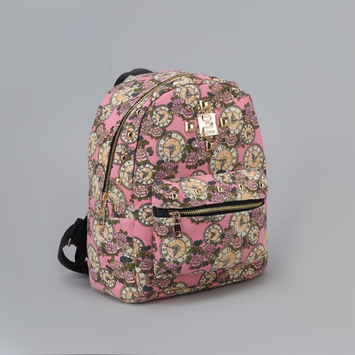 Рюкзак детский "Часы", отдел на молнии, наружный карман, цвет розовый